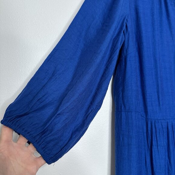 J Jill Ruffled Neck Tiered Maxi Dress M Tall Puff Sleeve Boho Blue - Picture 4 of 9